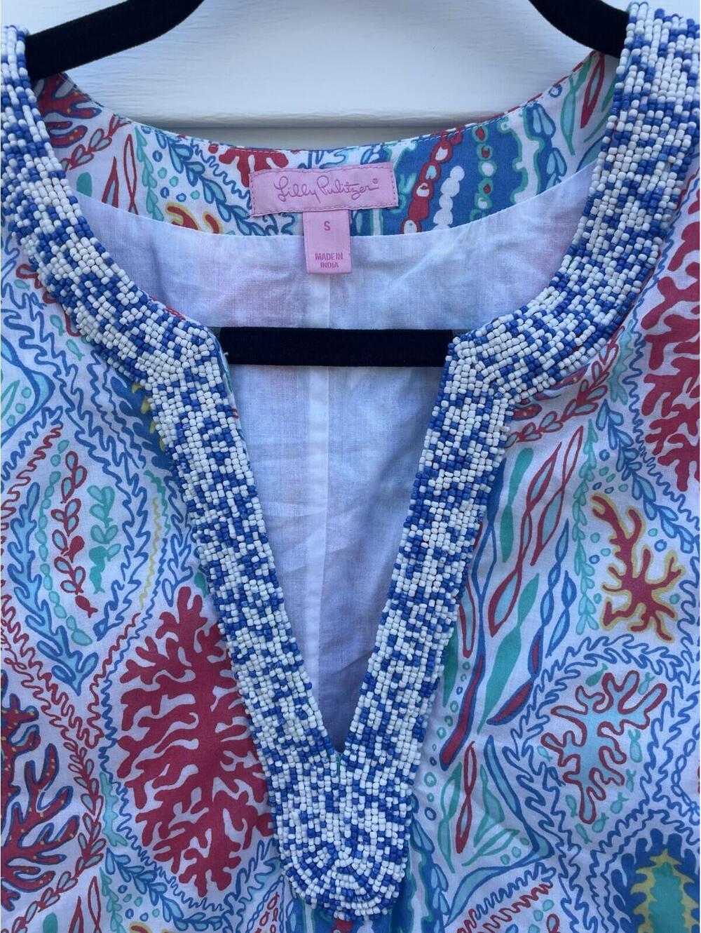 Lily Pulitzer Lined Beaded Dress Tunic Sz Small Split Sleeves-Casual Work Party